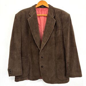 Utex Mens 3 Roll 2 Brown Wide Whale Corduroy Blazer 48 Vintage 90s